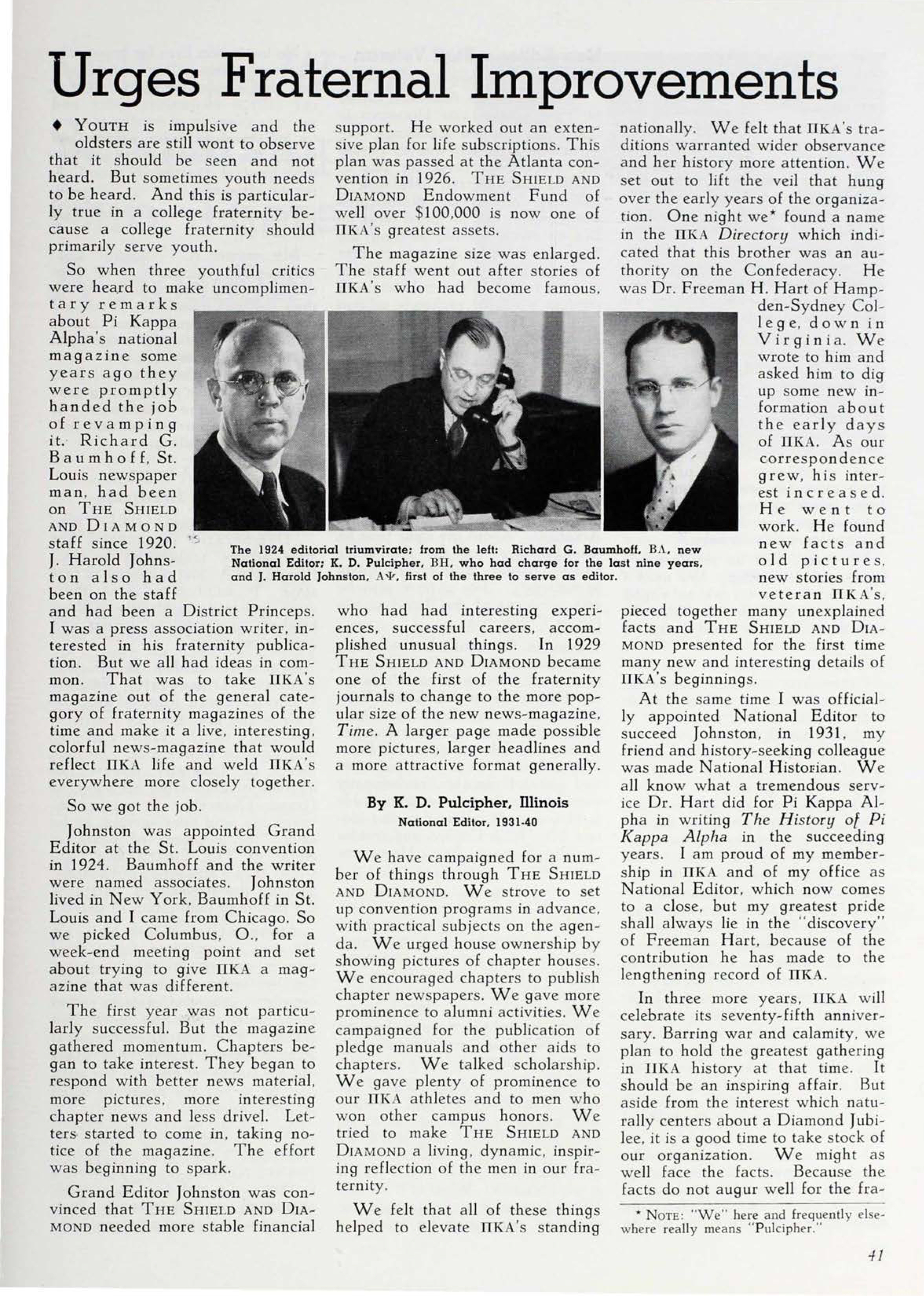 Urges Fraternal Improvements